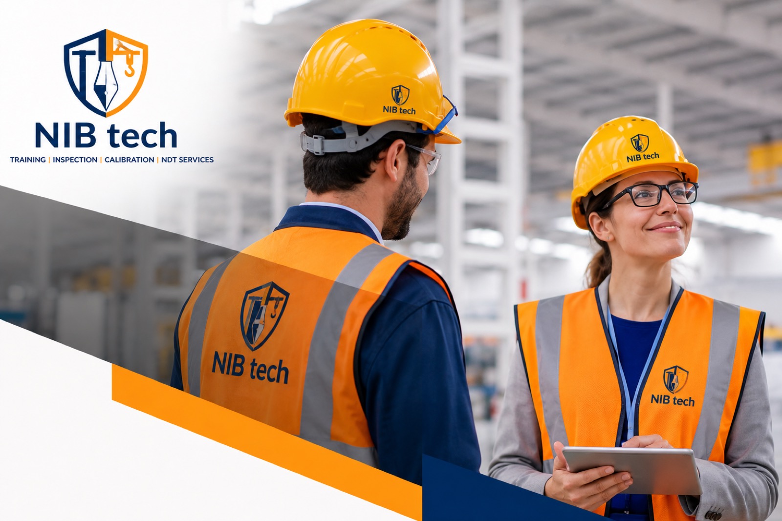 NIBTECH engineers in branded workwear at an industrial facility